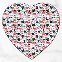 Adorable Seamless Cat Head Pattern01 Jigsaw Puzzle (heart) by TastefulDesigns