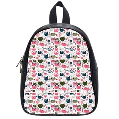 Adorable Seamless Cat Head Pattern01 School Bag (small) by TastefulDesigns