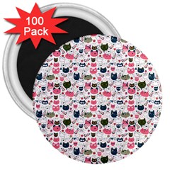 Adorable Seamless Cat Head Pattern01 3  Magnets (100 Pack) by TastefulDesigns