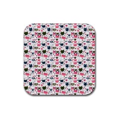 Adorable Seamless Cat Head Pattern01 Rubber Coaster (square)  by TastefulDesigns