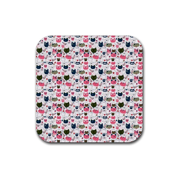 Adorable seamless cat head pattern01 Rubber Coaster (Square) 