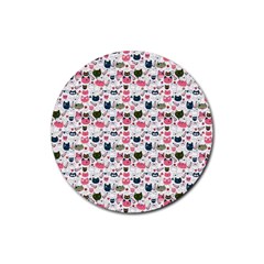 Adorable Seamless Cat Head Pattern01 Rubber Round Coaster (4 Pack)  by TastefulDesigns