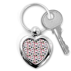 Adorable Seamless Cat Head Pattern01 Key Chain (heart) by TastefulDesigns