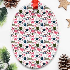 Adorable Seamless Cat Head Pattern01 Oval Ornament (two Sides)