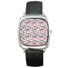 Adorable Seamless Cat Head Pattern01 Square Metal Watch by TastefulDesigns