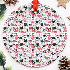 Adorable Seamless Cat Head Pattern01 Ornament (round Filigree)