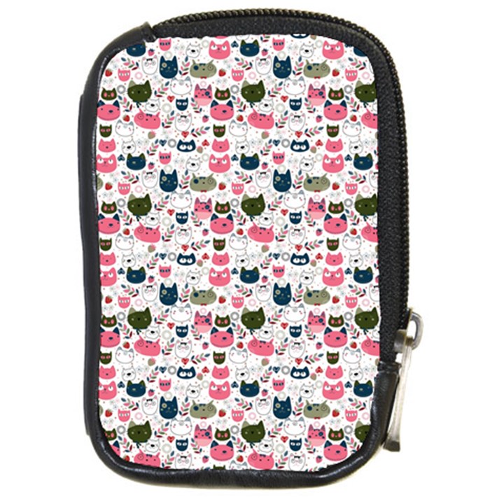 Adorable seamless cat head pattern01 Compact Camera Leather Case