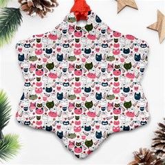 Adorable Seamless Cat Head Pattern01 Snowflake Ornament (two Sides)