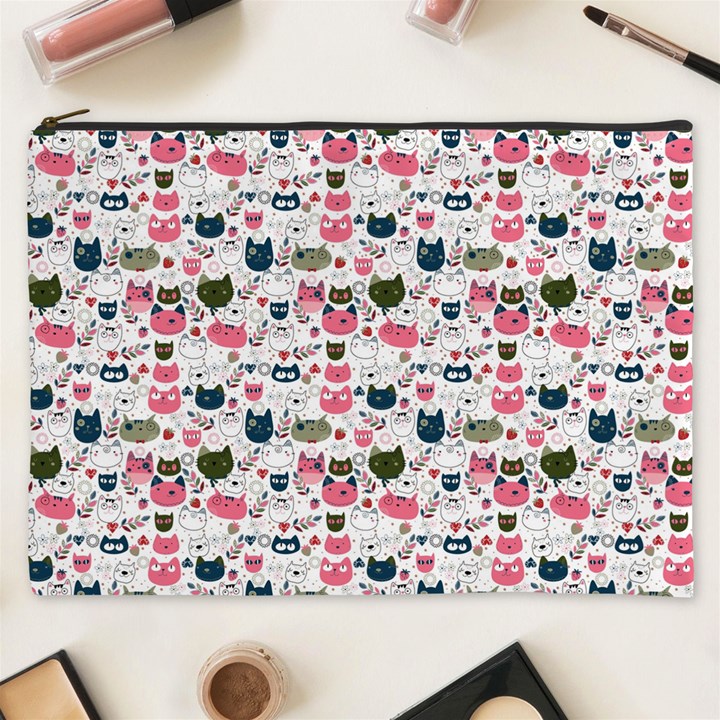 Adorable seamless cat head pattern01 Cosmetic Bag (XXXL)