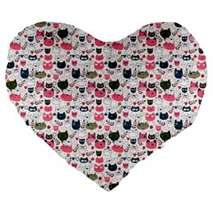 Adorable Seamless Cat Head Pattern01 Large 19  Premium Flano Heart Shape Cushions by TastefulDesigns