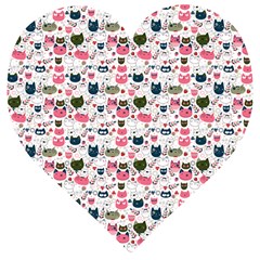 Adorable Seamless Cat Head Pattern01 Wooden Puzzle Heart by TastefulDesigns