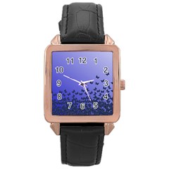 Gradient Butterflies Pattern, Flying Insects Theme Rose Gold Leather Watch  by Casemiro