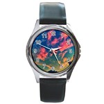  Brushstroke Skies Round Metal Watch Front