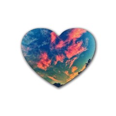  Brushstroke Skies Rubber Coaster (heart)  by okhismakingart