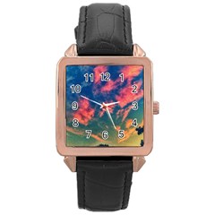  Brushstroke Skies Rose Gold Leather Watch  by okhismakingart