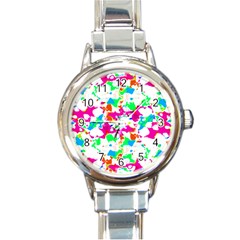 Bright Multicolored Abstract Print Round Italian Charm Watch by dflcprintsclothing