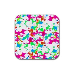 Bright Multicolored Abstract Print Rubber Coaster (square)  by dflcprintsclothing