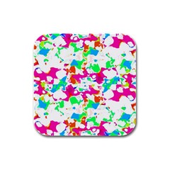 Bright Multicolored Abstract Print Rubber Square Coaster (4 Pack)  by dflcprintsclothing