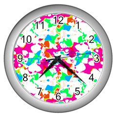 Bright Multicolored Abstract Print Wall Clock (silver) by dflcprintsclothing