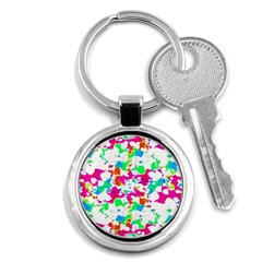 Bright Multicolored Abstract Print Key Chain (round) by dflcprintsclothing