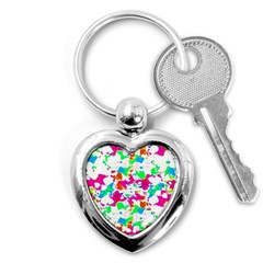 Bright Multicolored Abstract Print Key Chain (heart) by dflcprintsclothing