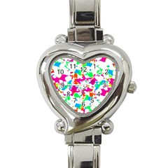 Bright Multicolored Abstract Print Heart Italian Charm Watch by dflcprintsclothing