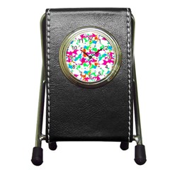 Bright Multicolored Abstract Print Pen Holder Desk Clock by dflcprintsclothing