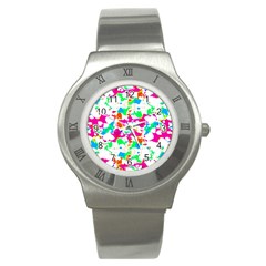 Bright Multicolored Abstract Print Stainless Steel Watch by dflcprintsclothing