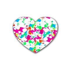 Bright Multicolored Abstract Print Rubber Coaster (heart)  by dflcprintsclothing