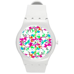 Bright Multicolored Abstract Print Round Plastic Sport Watch (m) by dflcprintsclothing