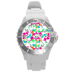 Bright Multicolored Abstract Print Round Plastic Sport Watch (l) by dflcprintsclothing