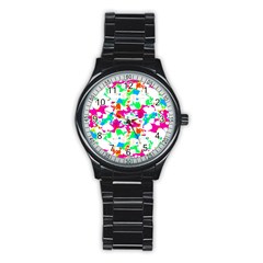 Bright Multicolored Abstract Print Stainless Steel Round Watch