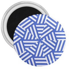 Geometric Blue And White Lines, Stripes Pattern 3  Magnets by Casemiro