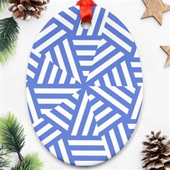 Geometric Blue And White Lines, Stripes Pattern Ornament (oval) by Casemiro