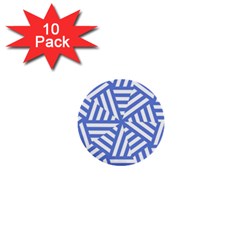 Geometric Blue And White Lines, Stripes Pattern 1  Mini Buttons (10 Pack)  by Casemiro