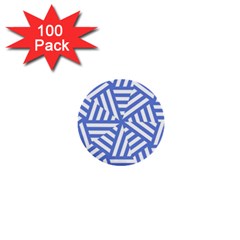 Geometric Blue And White Lines, Stripes Pattern 1  Mini Buttons (100 Pack)  by Casemiro