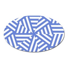 Geometric Blue And White Lines, Stripes Pattern Oval Magnet by Casemiro