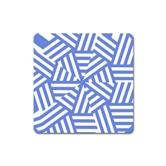 Geometric Blue And White Lines, Stripes Pattern Square Magnet by Casemiro