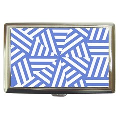 Geometric Blue And White Lines, Stripes Pattern Cigarette Money Case by Casemiro