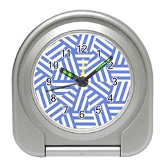 Geometric Blue And White Lines, Stripes Pattern Travel Alarm Clock by Casemiro