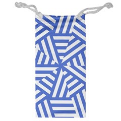 Geometric Blue And White Lines, Stripes Pattern Jewelry Bag by Casemiro