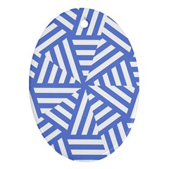 Geometric Blue And White Lines, Stripes Pattern Oval Ornament (two Sides) by Casemiro