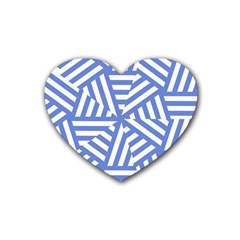 Geometric Blue And White Lines, Stripes Pattern Heart Coaster (4 Pack)  by Casemiro