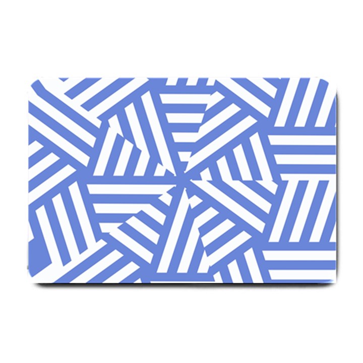 Geometric blue and white lines, stripes pattern Small Doormat 