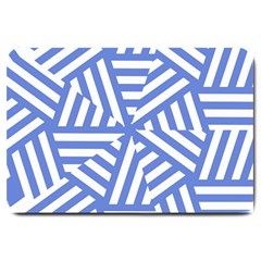 Geometric Blue And White Lines, Stripes Pattern Large Doormat  by Casemiro