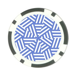 Geometric Blue And White Lines, Stripes Pattern Poker Chip Card Guard by Casemiro