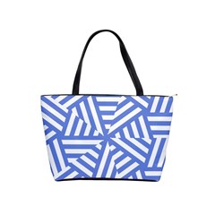 Geometric Blue And White Lines, Stripes Pattern Classic Shoulder Handbag by Casemiro