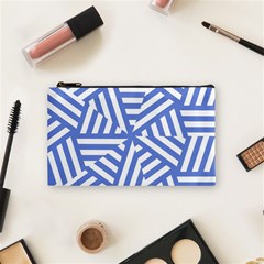 Geometric Blue And White Lines, Stripes Pattern Cosmetic Bag (small) by Casemiro