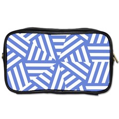 Geometric Blue And White Lines, Stripes Pattern Toiletries Bag (one Side) by Casemiro