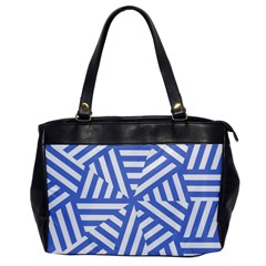 Geometric Blue And White Lines, Stripes Pattern Oversize Office Handbag by Casemiro